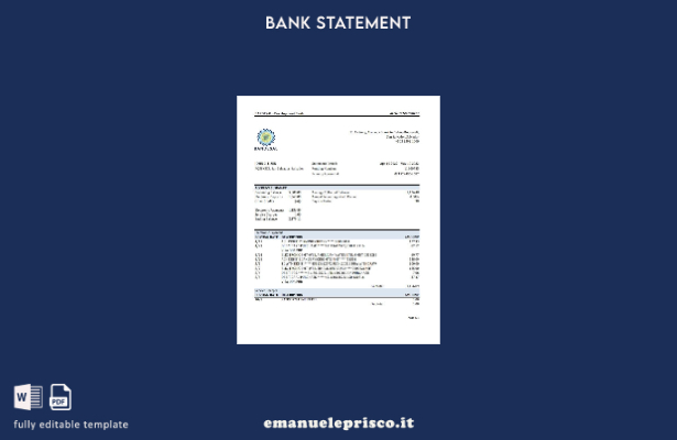 Modello Excel di estratto conto bancario Salvador Bandesal in stile verificato